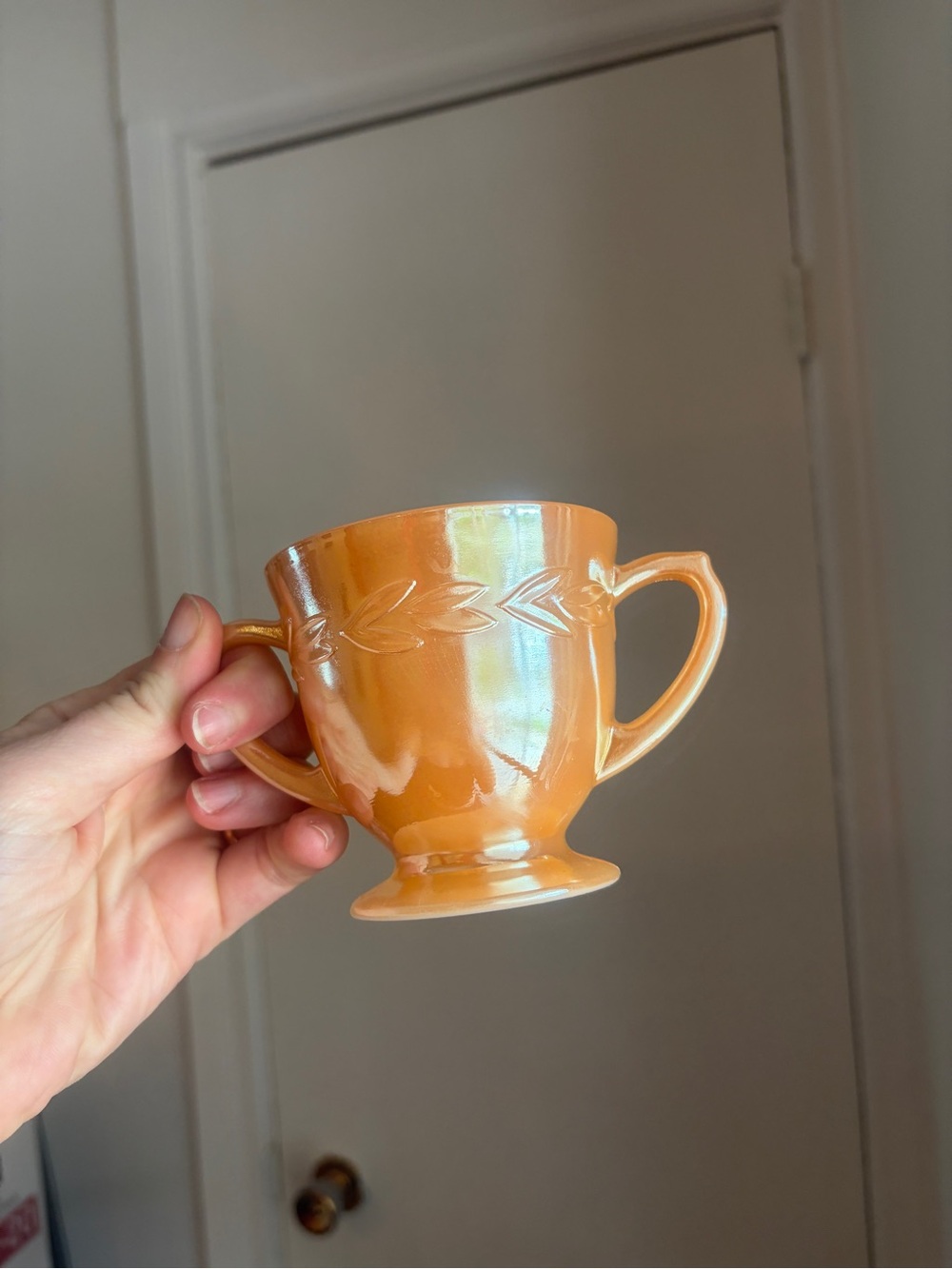 Orange Fire King peach lustre Two-Handled Sugar Bowl